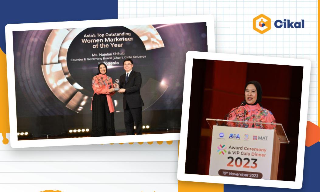 Najelaa Shihab, Pendiri Cikal, Raih Penghargaan Asia’s Top Outstanding Women Marketeer of the Year Asia Youth Woman Netizen Awards 2023